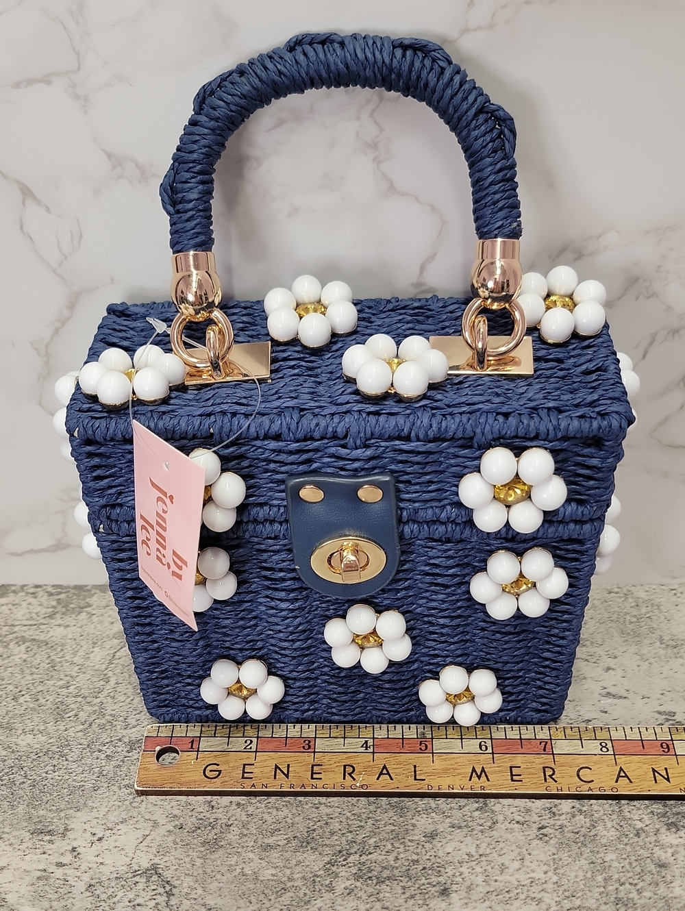 Daisy Embellished Straw Bucket Bag | Rattan Flower Box Purse by Jenna Lee - Picture 10 of 12